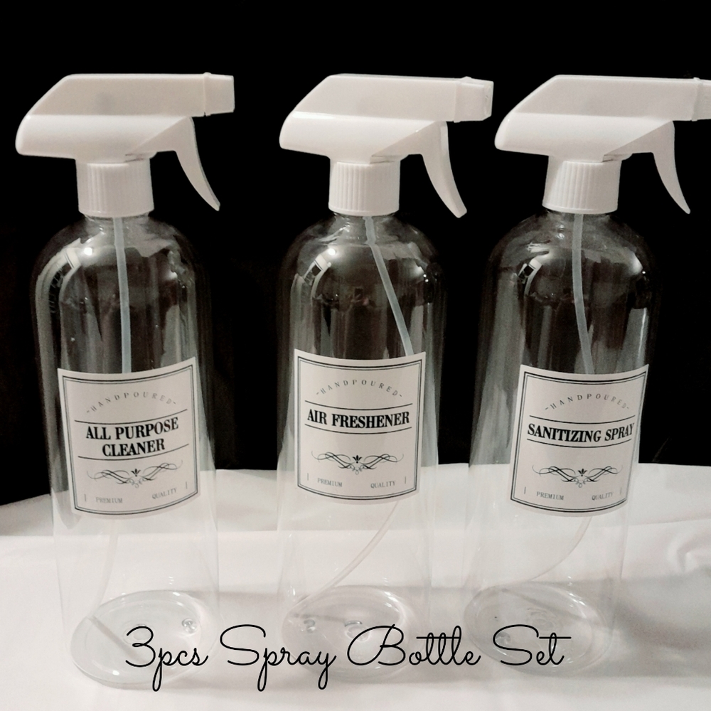 32oz Clear Plastic Spray Bottles 3pk Labeled Cleaning Supplies - Picture 2 of 6